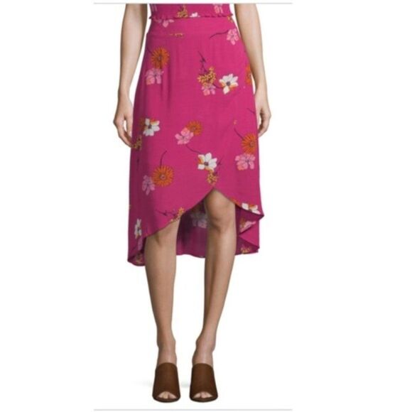 2/$30 a.n.a Pink Floral Print High Waisted Flowy Lightweight Midi Skirt 10 - Picture 1 of 13